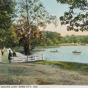 SPEDIZIONE GRATUITA: Cartolina panoramica d'epoca - Gita in barca sul lago Sylvan, Rome City, Indiana - Cartolina fotografica colorata