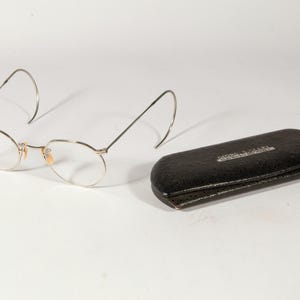 Vintage Eyeglass Case - Fold Top Hard Shell Case with Wire Spectacles