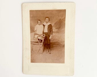 Antique Cabinet Photo: Two Young Brothers, Late 1800s Studio Portrait