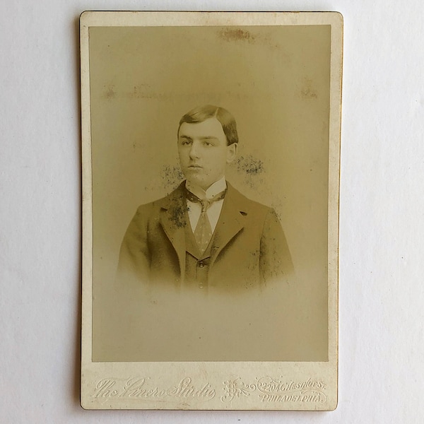 FREE SHIPPING: Actual Antique Vintage Cabinet Photo of Philadelphia Man - Photograph of Young Man with Tie from Pennsylvania