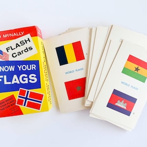 Flashcards antigos "Conheça suas bandeiras" - Conjunto Rand McNally de 1960 na caixa original