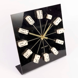 Vintage Vegas Dice Clock - Battery Operated - Freestanding - Works