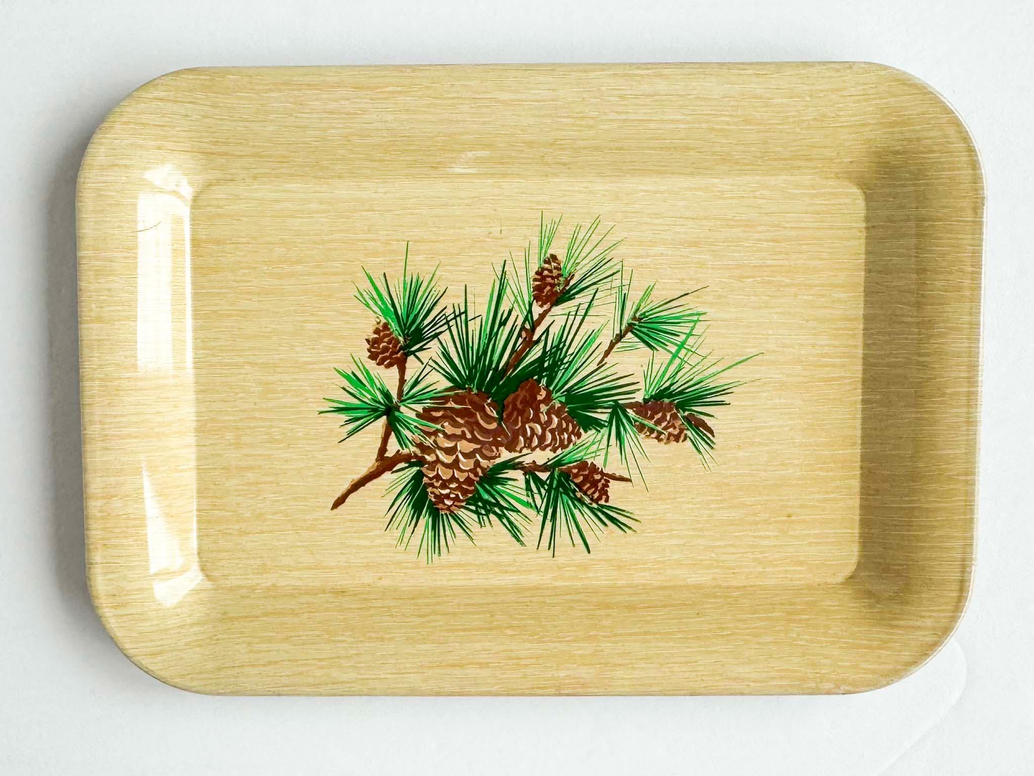 Vintage Tin Tray - Pine Cones on Small Metal Decorative Tray
