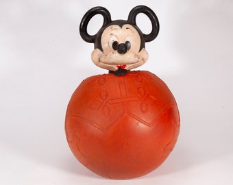 Vintage Large Mickey Mouse Hopper Ball - Big Rubber Bouncy Ball with Handles