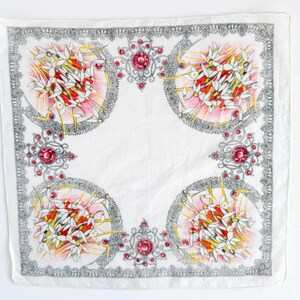 FREE SHIPPING: Vintage January Month Cotton Handkerchief -  Garnet and Snowdrops