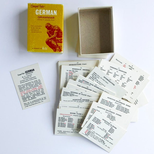 Vintage German Flash Cards in Original Box - 1963 Full Box of Vis-Ed Grammar Compact Facts Cards - Homeschool Learning Tool