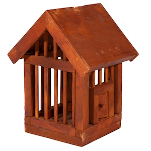 Vintage Large Handcrafted Wood Birdhouse with Swinging Door - Primitive Bird House - Farmhouse Decor