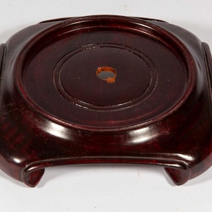 Vintage Wood Lamp Base - 4 1/4&quot; Footed Dark Wood Lamp Base - Sculpture Stand - Predrilled Center Hole