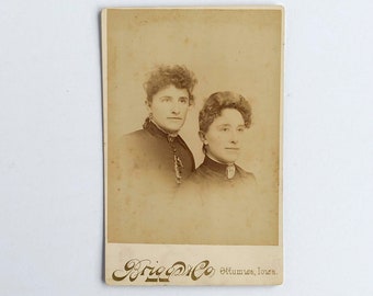 FREE SHIPPING: Actual Antique Vintage Cabinet Photo of Two Sisters - Cousins? - Friends?  from Ottumwa, Iowa