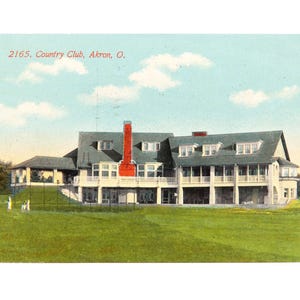 GRATIS VERZENDING: ansichtkaart met werkelijke antieke vintage 1916 - kleurenfoto, Country Club, Akron (Ohio), gemaild op 12 februari 1916