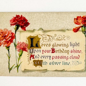 FREE SHIPPING: Actual Antique Vintage Beautiful Embossed Birthday Greeting Postcard - &quot;Loves Glowing Light Upon Your Birthday Shine...&quot;