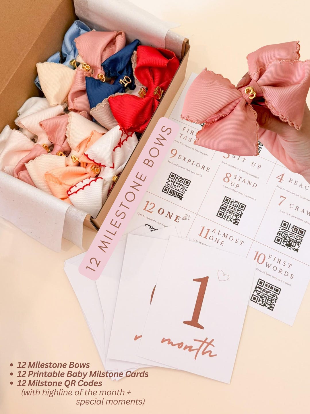 Thoughtful Baby Shower Gift | Confetti Milestone Baby Girl Bow Set ...