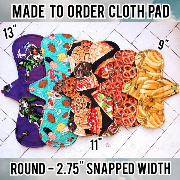 ROUND - CW | Cloth Pad or Liner - Semi Custom | 2.75" Snapped Width | 60+ Cotton Woven Print Choices! | Fandom, Animals, Food, Rainbows