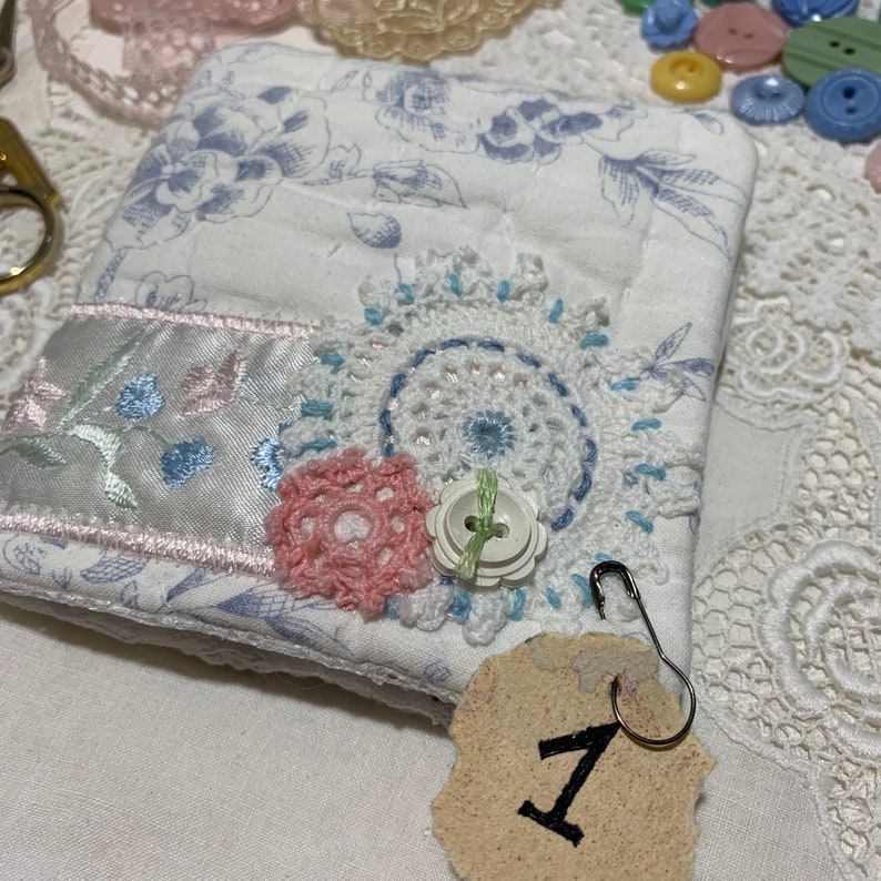vintage Blue /& White Quilt with slow stitch details Sewing Needle Case Needle Book keep your sewing notions in handy reach
