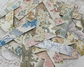 Gorgeous FLORALS Handmade - Vintage WALLPAPER Washi Strips x 30+  (pk 5#) no Glue needed - for altered books, Journals, Mixed Media...