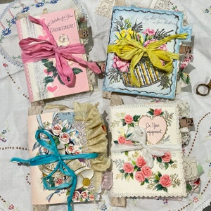 GRANDE DIÁRIO de lembrança de cartão vintage - páginas efêmeras vintage, lindos tecidos, abas, babados, - feito à mão com muito amor xo