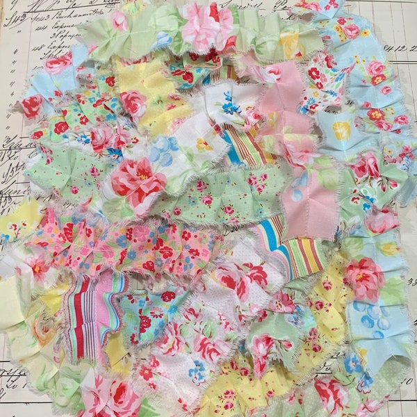 NEW*** Ruffled fabric strips SHABBY CHIC Pastel Florals (pk 5*) - beautiful co-ordinating fabrics in the most glorious pastels