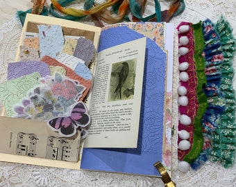 JUNK JOURNAL Kit - Standard size - No 6* - ready to embellish - Handmade Journal, Vintage pages, Fabric & Sari silk with Sample Ephemera pk