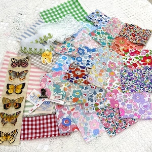 Pacotes LIBERTY SLOW STITCH - deliciosos florais, tiquetaques e ginghams pk2 # - notas de campo, ponto lento, colagem, construtor de estoque, artesanato de cartão