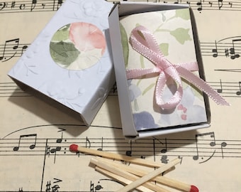 Teeny Tiny MATCHBOX JOURNALS - Wallpaper covered Journals - Pink, Green & Blue watercolour Floral in a pretty Blue Embossed covered Matchbox