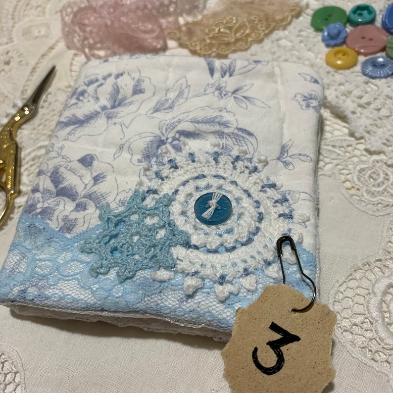 vintage Blue /& White Quilt with slow stitch details Sewing Needle Case Needle Book keep your sewing notions in handy reach