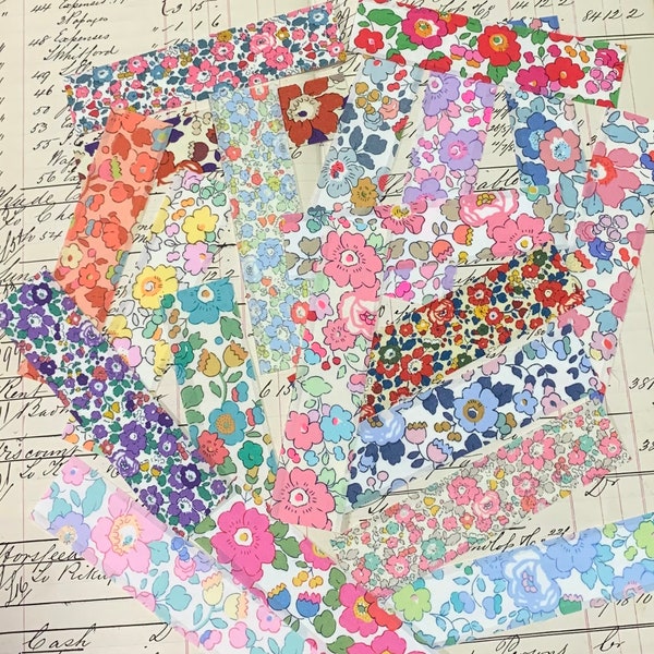 Handmade FABRIC LIBERTY Washi Tape - gorgeous LIBERTY Betsy & Betsy Ann - 22 x strips (pack 18#) for Journals, Art Journals, Mixed Media etc