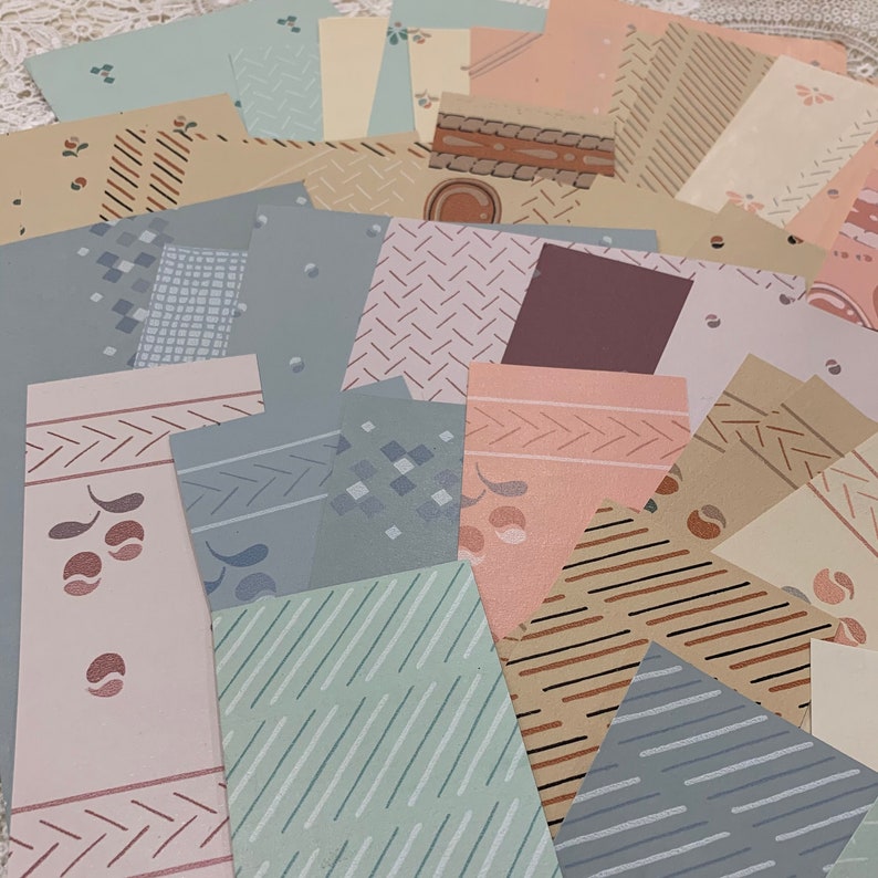 massive 50 PASTELS /& NEUTRALS in geometric patterns Vintage WALLPAPER scrap pack 1970s
