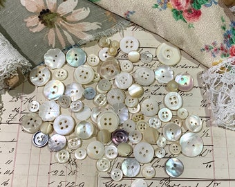 Vintage and Antique MOTHER of PEARL BUTTONS - mixed pack - deliciously old and waiting for your next project