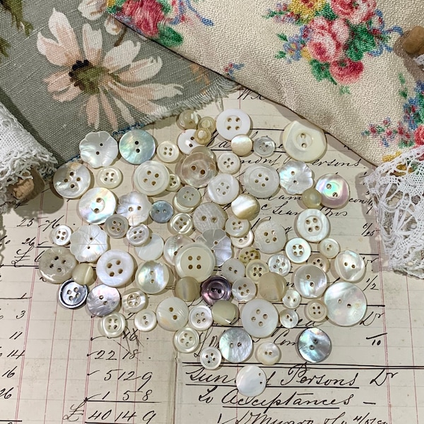 Vintage and Antique MOTHER of PEARL BUTTONS - mixed pack - deliciously old and waiting for your next project