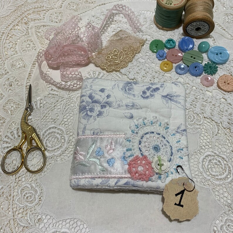 vintage Blue /& White Quilt with slow stitch details Sewing Needle Case Needle Book keep your sewing notions in handy reach