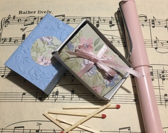Teeny Tiny MATCHBOX JOURNALS - Wallpaper covered Journal - Pink & Cornflower Blue Florals in a pretty Blue Embossed covered Matchbox