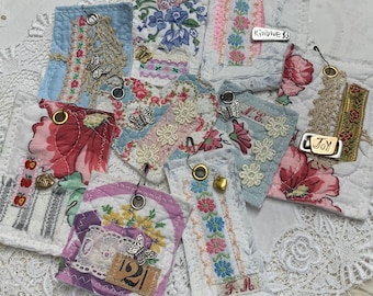 Handmade mini QUILT SCRAP Journal Tag, Pocket Prayer quilts - using Vintage and new textiles