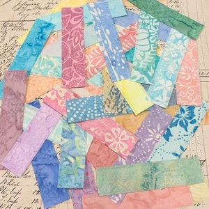 Handmade FABRIC Washi Tape - gorgeous BATIK & MARBLED Pastels - 40 x strips (pack no 17#) use for Journals, Art Journalling, Mixed Media etc