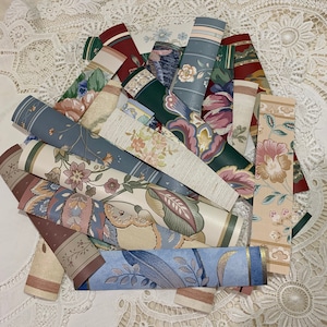 ゴージャスなパターンハンドメイド - ヴィンテージ壁紙和紙ストリップ x 20 (4# パック) - 接着剤不要 - 改造本、ジャーナル、ミックスメディアなどに