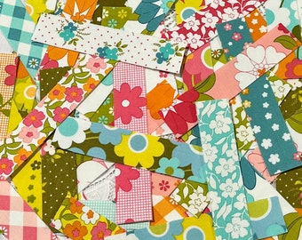 Handmade FABRIC Washi Tape - Peace Loving RETRO vibe - 40 x strips - (pack no #9) perfect for Journals, mixed media, card making etc