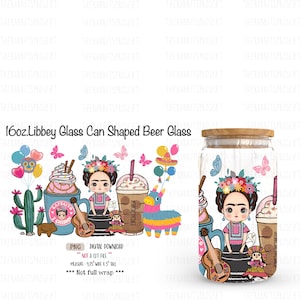 16oz Libbey glass can Design Sublimaion  | Cafecito y Chisme png | Viva la Vida PNG digital download