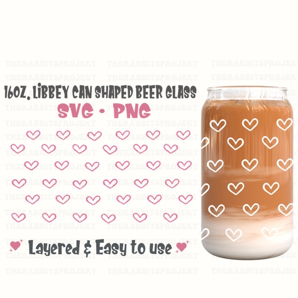 Mini Heart Full wrap for Libbey  16oz Can Glass SVG png dxf| Libbey Glass SVG|Heart svg| Love svg| svg file for Circut|digital file