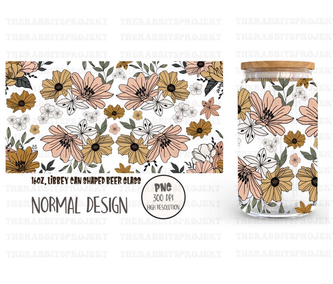 16 Oz Libbey Glass Can Tumbler Retro Flowers Sublimate Design design ...