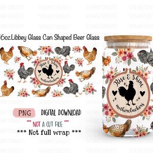 Watercolor Rise And Shine Mothercluckers - 16 oz Libbey Glass Can Tumbler Sublimation Design - Instant Digital Download PNG - Hens chicken