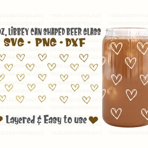 Envoltório completo de mini coração para Libbey 16oz Can Glass SVG png dxf | Libbey Glass SVG|Coração svg| Amo SVG| arquivo svg para Circut | arquivo digital