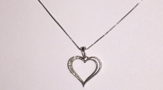 Estate 925 Diamond Heart Necklace - image 1