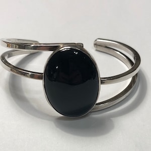 Vintage Sterling & Onyx Cuff Bracelet