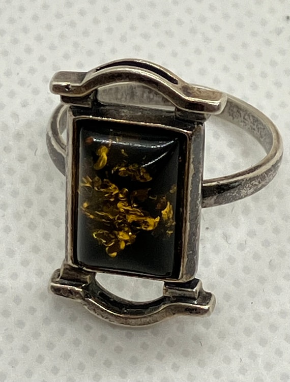 Estate 925 Silver Amber Ring Sz 6