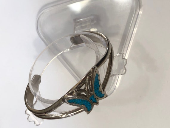 Vintage Turquoise Chip Inlay Butterfly Cuff Brace… - image 6
