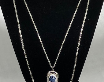 Estate Whiting and Davis Blue Rose Double Strand Necklace