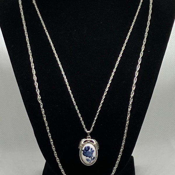 Estate Whiting and Davis Blue Rose Double Strand Necklace