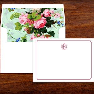de correspondance de lettres personnalisées Monogram avec enveloppes avec lignes assorties | Lot de 10 | Cartes de correspondance | Remerciements