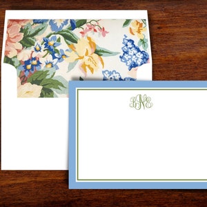 Remerciements monogrammes personnalisés avec enveloppes lignées | Ensemble de papeterie personnalisé | Lot de 10 | Cartes de correspondance | Fleurs antiques