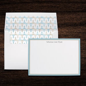 Kids Nautical Monogram Personalized Stationery Note Cards with Lined Envelopes Stationary Thank You Notes Chidren Sailboats Baby Boy