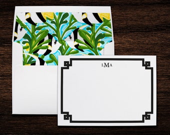 Monogram Personalized Stationery Note Cards with Lined Envelopes | Zebra Fish | Set of 10